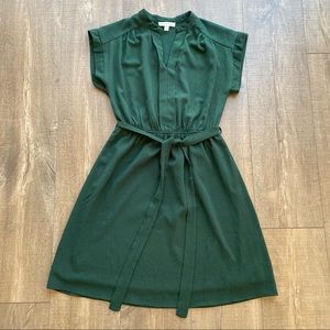 Monteau Hunter Green Tie Waist Belt Dress, Medium